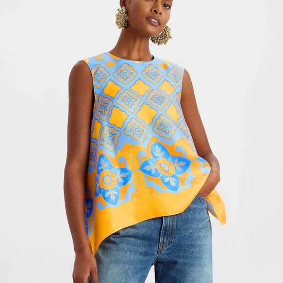 LA DOUBLEJ San Carlo Printed 100% Silk Twill Satin Scarf Top in Multi Size S - Picture 3 of 15